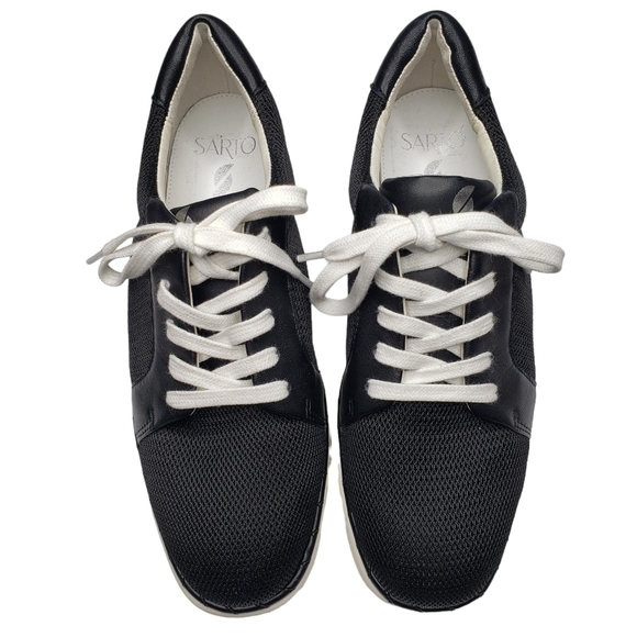 Franco Sarto | Quinn Black Leather Fabric Low Top Lace Up Sneakers Women's 7.5 - Picture 2 of 13